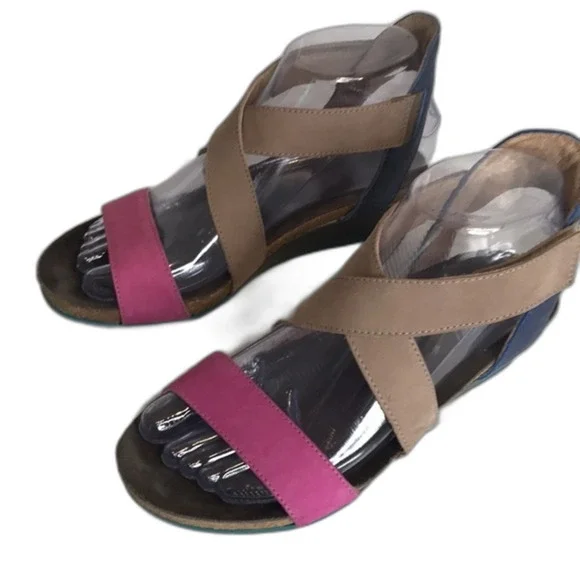 Naot womens leather cross strap pink plum nubuck wedge sandals size 5.5 - Picture 4 of 12